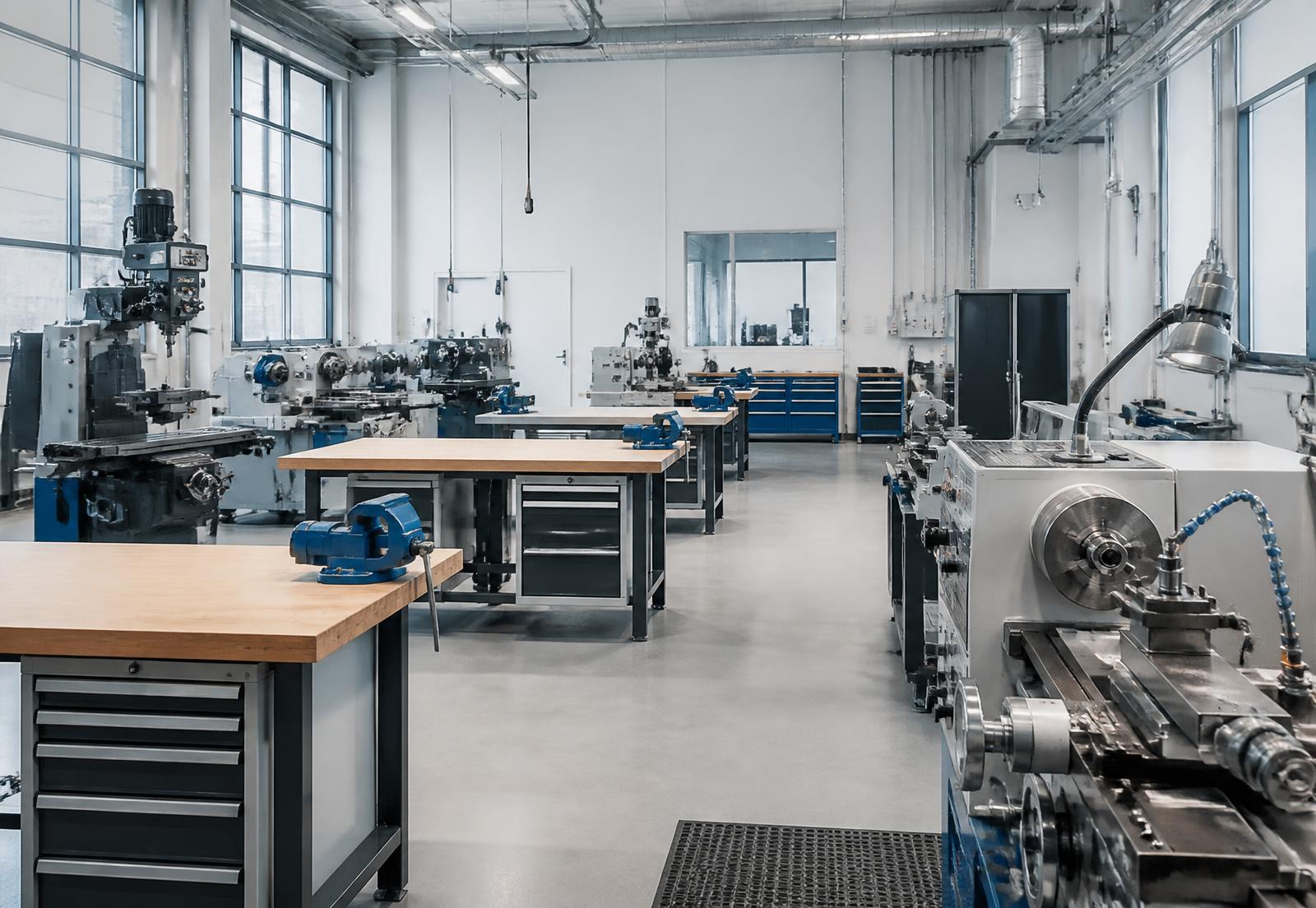 Modern vocational training workshop with technical equipment